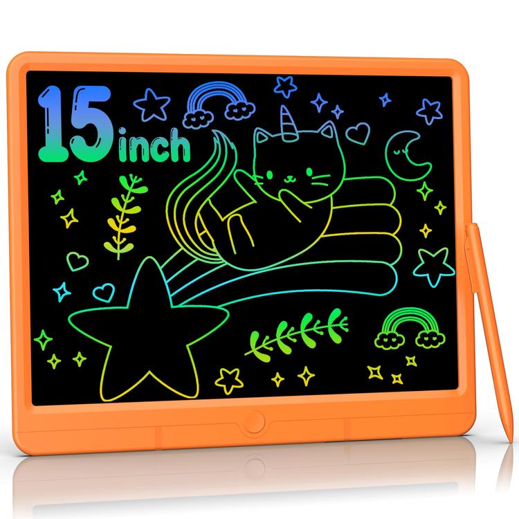 15-Inch Orange LCD Writing Tablet for Kids - Educational Doodle Pad for Ages 3-8