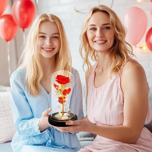 Birthday Gifts for Women,Christmas Flower Gift,Rose for Her,Artificial Flower Gifts for Women,Mum,Wife,Grandma,Friend,Colorful Red Light Up Rose in A Glass Dome for Wedding Anniversary Graduation