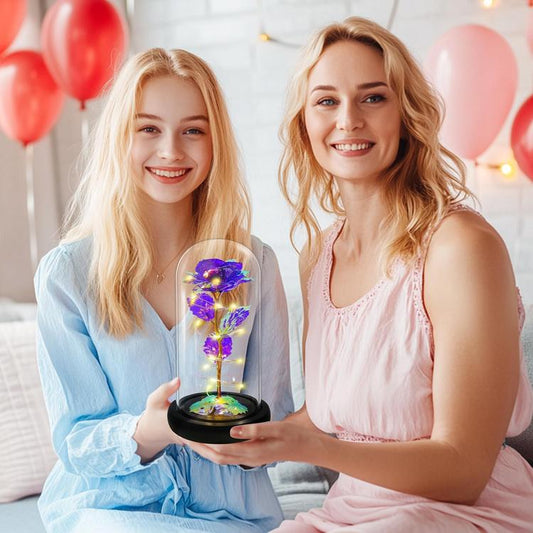 Birthday Gifts for Women,Christmas Flower Gift,Rose for Her,Artificial Flower Gifts for Women,Mum,Wife,Grandma,Friend,Colorful Purple Light Up Rose in A Glass Dome for Wedding Anniversary Graduation