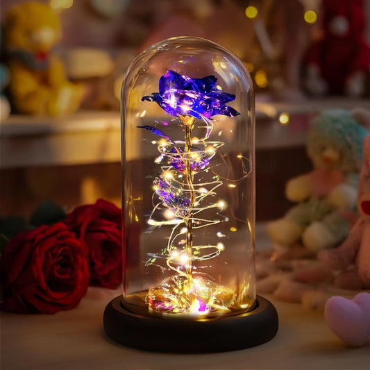 Birthday Gifts for Women,Christmas Flower Gift,Rose for Her,Artificial Flower Gifts for Women,Mum,Wife,Grandma,Friend,Colorful Purple Light Up Rose in A Glass Dome for Wedding Anniversary Graduation