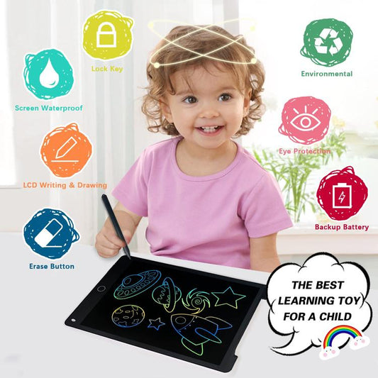 12-Inch Magnetic LCD Writing Tablet for Kids & Adults - Erasable Digital Drawing Pad with Lock Key, Black