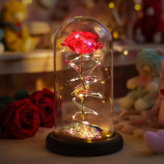 Birthday Gifts for Women,Christmas Flower Gift,Rose for Her,Artificial Flower Gifts for Women,Mum,Wife,Grandma,Friend,Colorful Red Light Up Rose in A Glass Dome for Wedding Anniversary Graduation