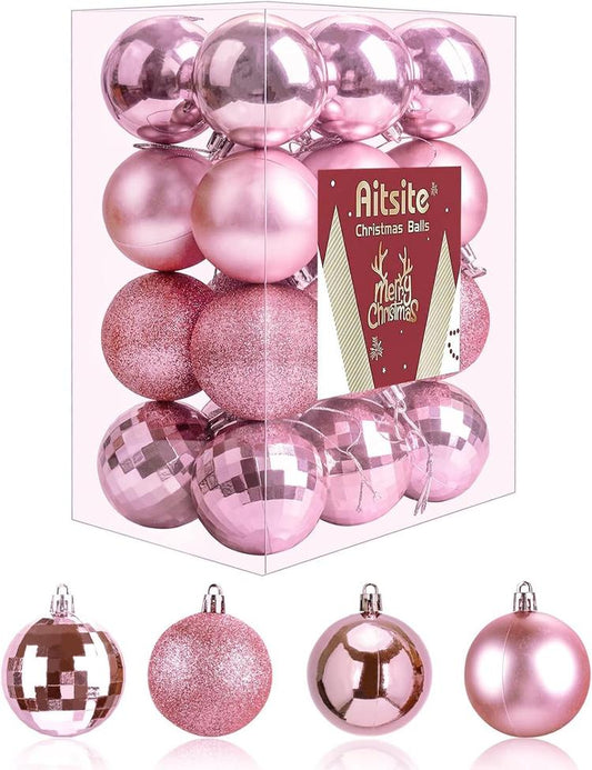 Aitsite Christmas Baubles, 24 Pcs Pink Xmas Baubles Christmas Decorations 6cm Hanging Christmas Balls Shatterproof Christmas Ornaments for Christmas Tree Home Festival Decoration(Pink)