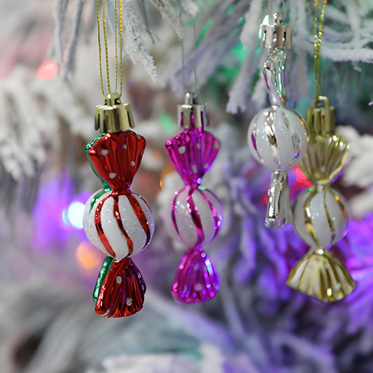 18 PCS Colourful Glitter Christmas Candy Ornaments - Shiny Baubles for Xmas Tree