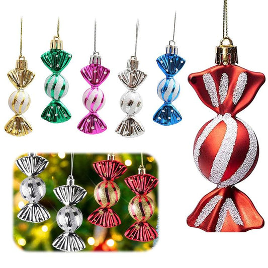 18 PCS Colourful Glitter Christmas Candy Ornaments - Shiny Baubles for Xmas Tree